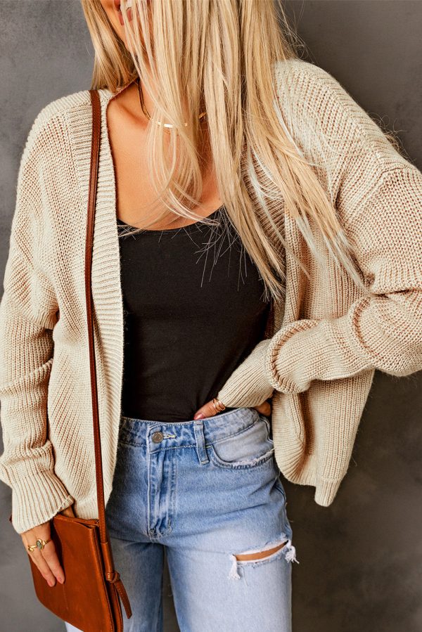 Open Front Drop Shoulder Rib-Knit Cardigan - Image 3