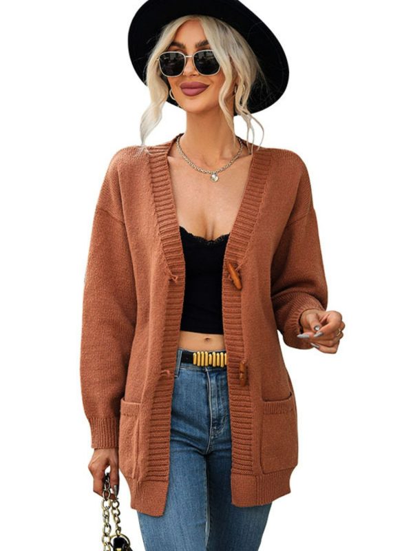 Woven Right Toggle Closure Ribbed Trim Dropped Shoulder Cardigan - Image 4