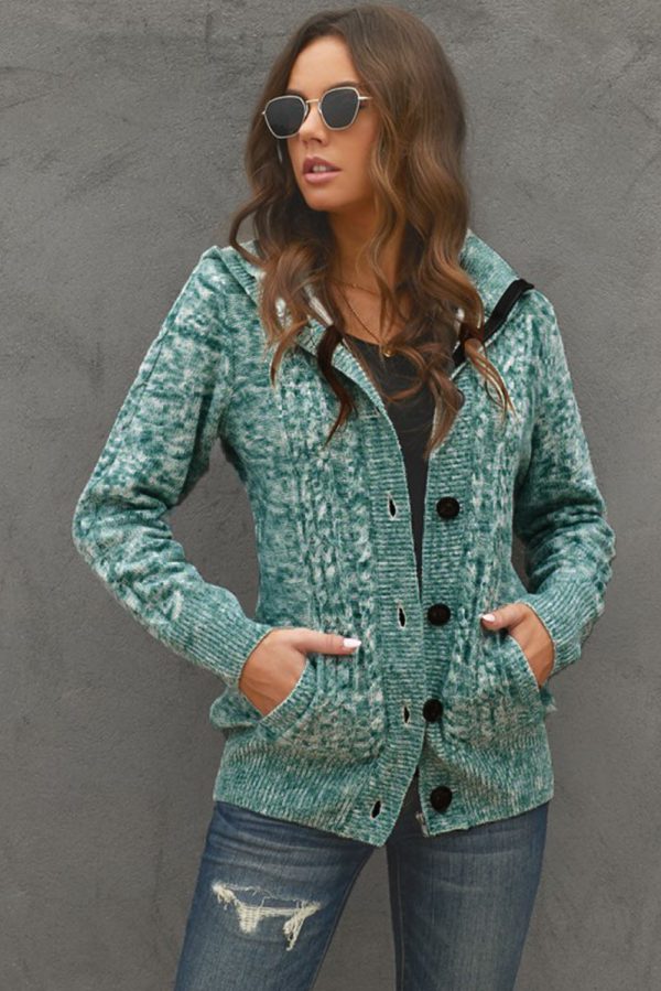 Cable-Knit Fleece Lining Button-Up Hooded Cardigan - Image 30