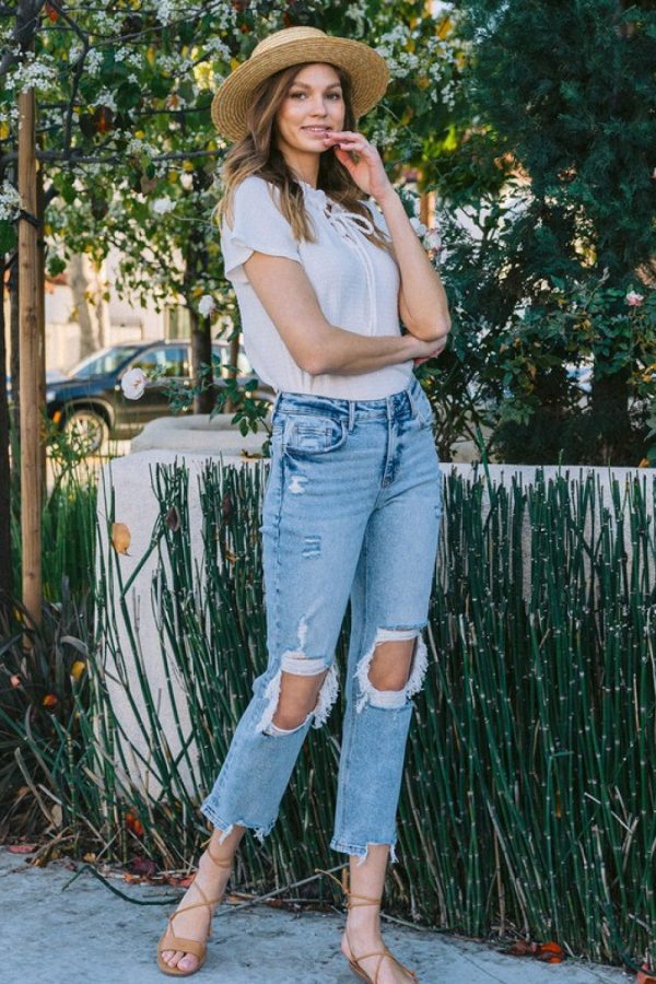 Lovervet Full Size Amari Destroyed High Rise Crop Straight Jeans - Image 5