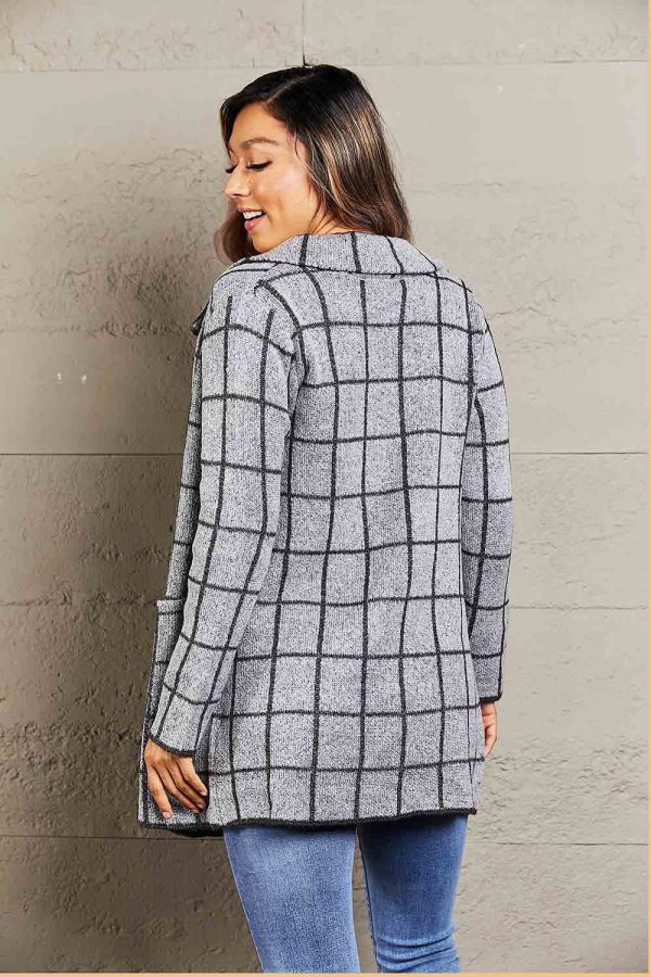 Double Take Printed Open Front Lapel Collar Cardigan with Pockets - Image 2