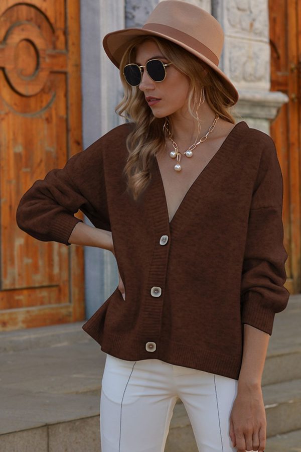 V-Neck Button-Down Dropped Shoulder Cardigan - Image 18