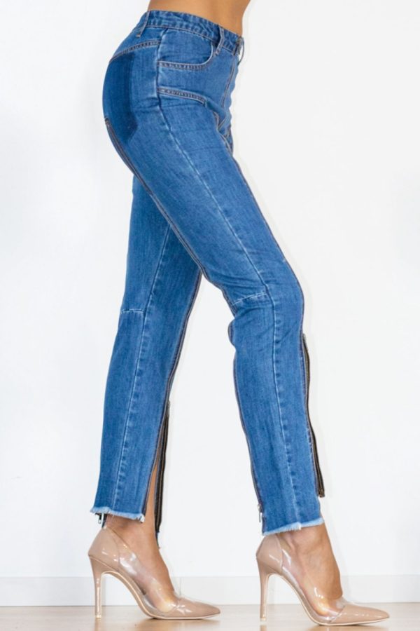 Zip Detail Slit Long Jeans - Image 4