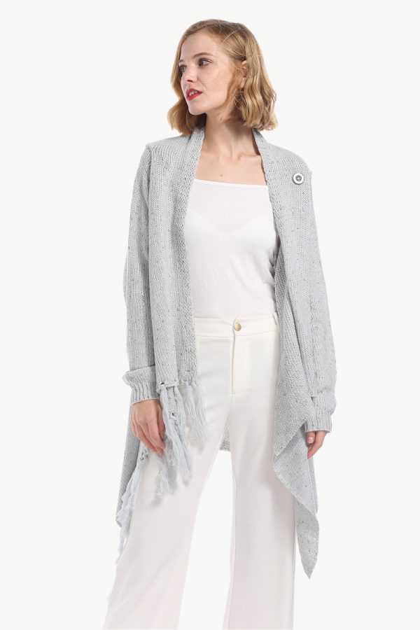One-Button Tassel Tie Asymmetrical Hem Cardigan - Image 12