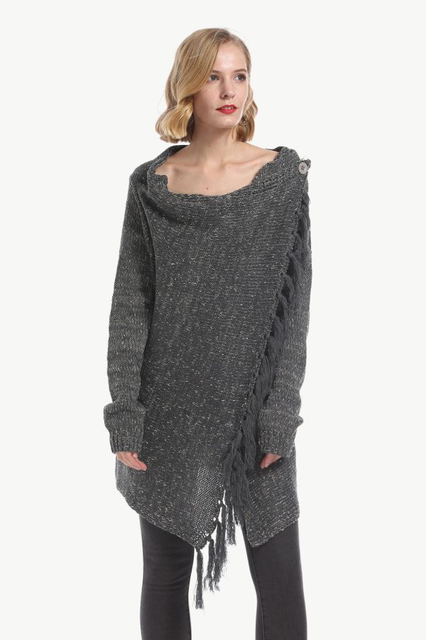 One-Button Tassel Tie Asymmetrical Hem Cardigan - Image 19