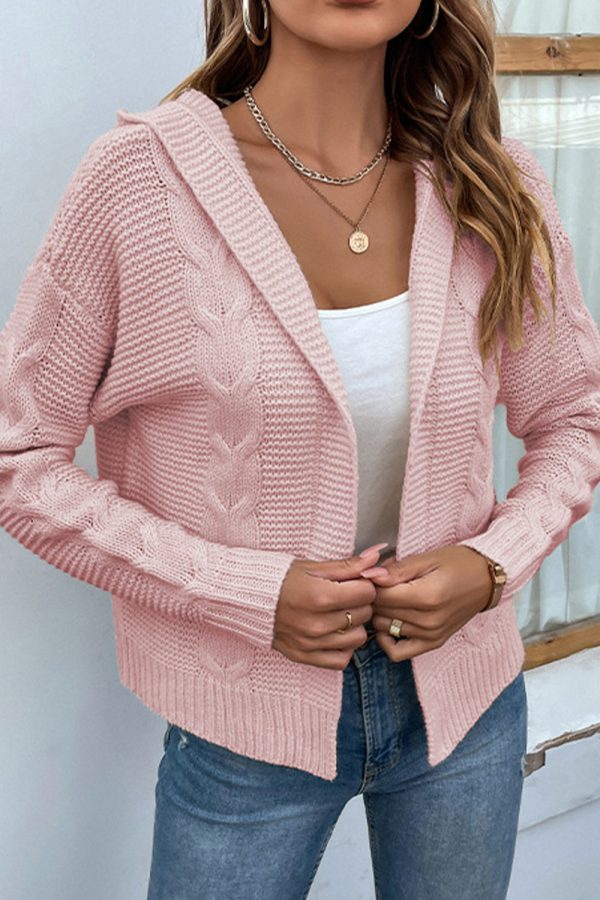 Cable-Knit Dropped Shoulder Hooded Cardigan - Image 11