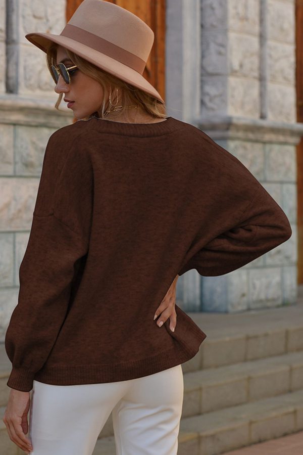 V-Neck Button-Down Dropped Shoulder Cardigan - Image 20