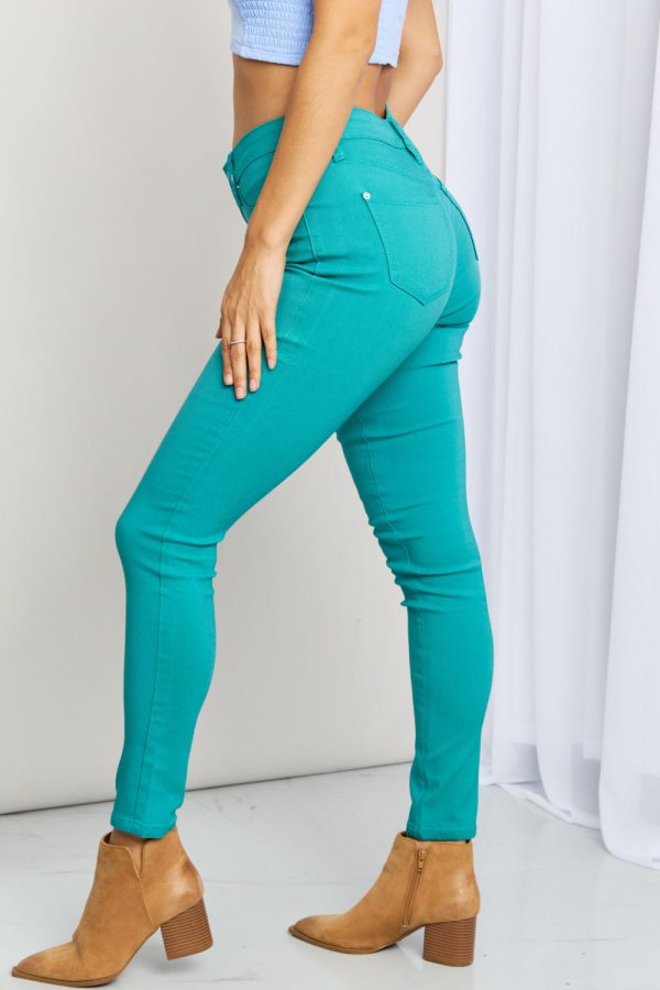 YMI Jeanswear Kate Hyper-Stretch Full Size Mid-Rise Skinny Jeans in Sea Green - Image 5