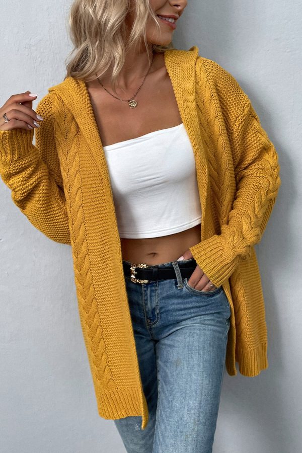 Cable-Knit Dropped Shoulder Hooded Cardigan - Image 5