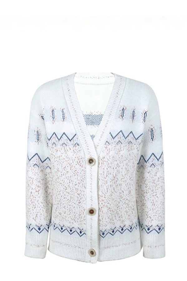 Printed V-Neck Buttoned Cardigan - Image 6