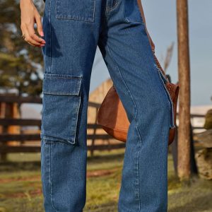 Loose Fit Long Jeans with Pockets