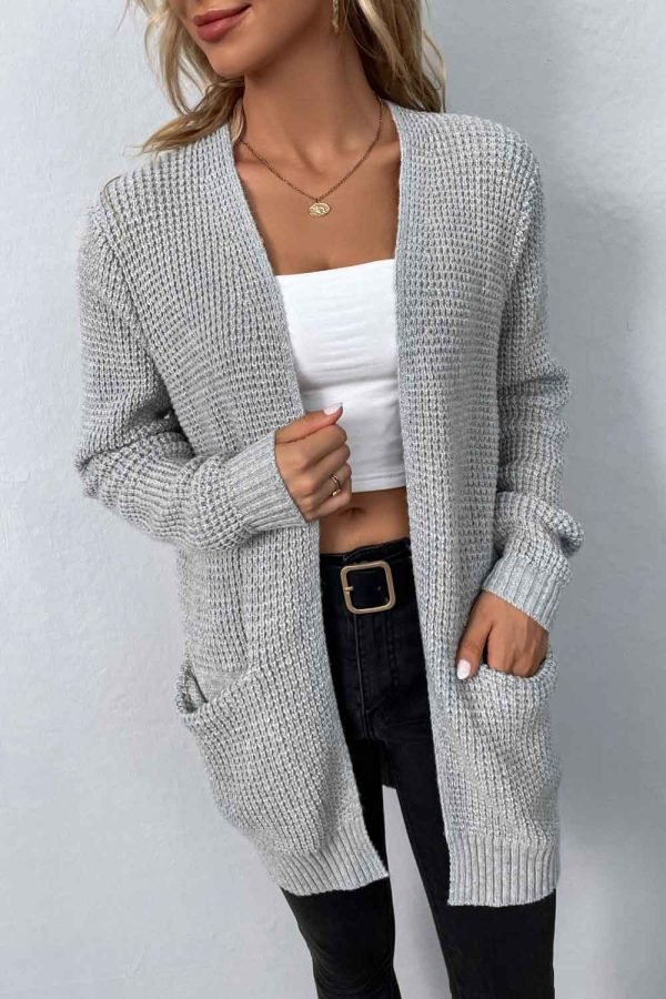 Rib-Knit Open Front Pocketed Cardigan - Image 5