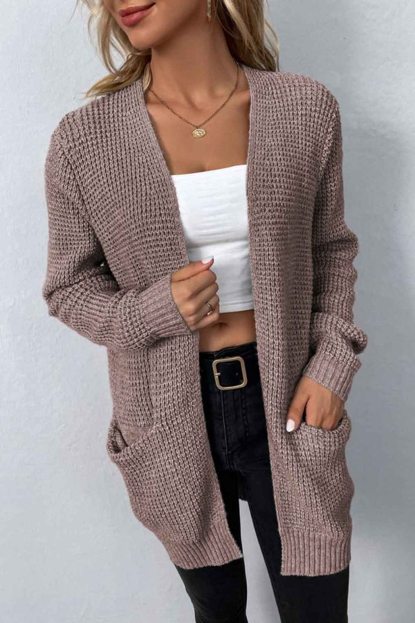 Rib-Knit Open Front Pocketed Cardigan - Image 16