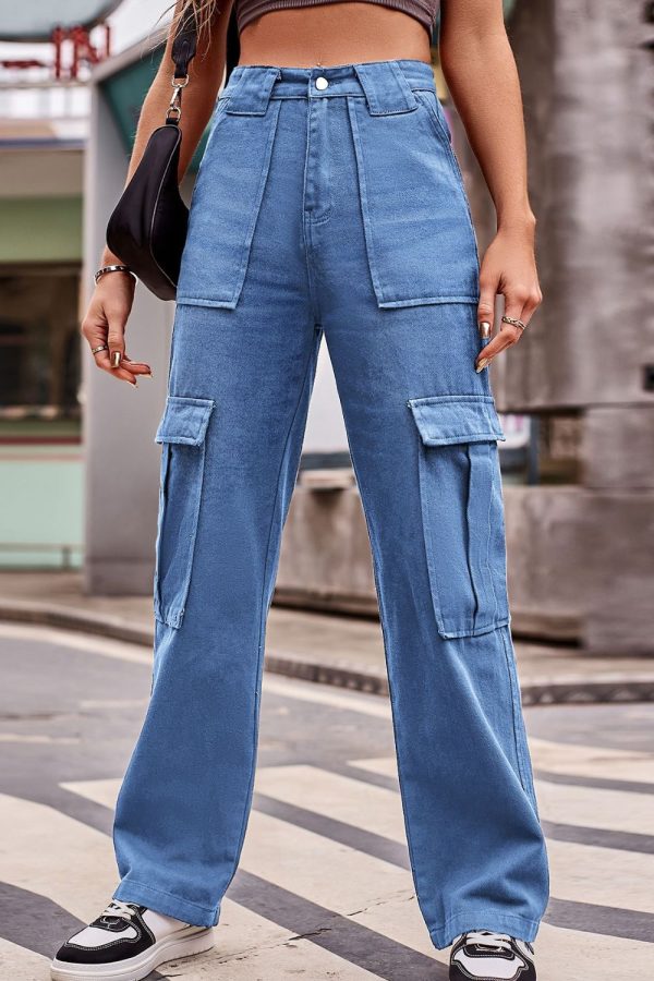 Buttoned High Waist Loose Fit Jeans - Image 7