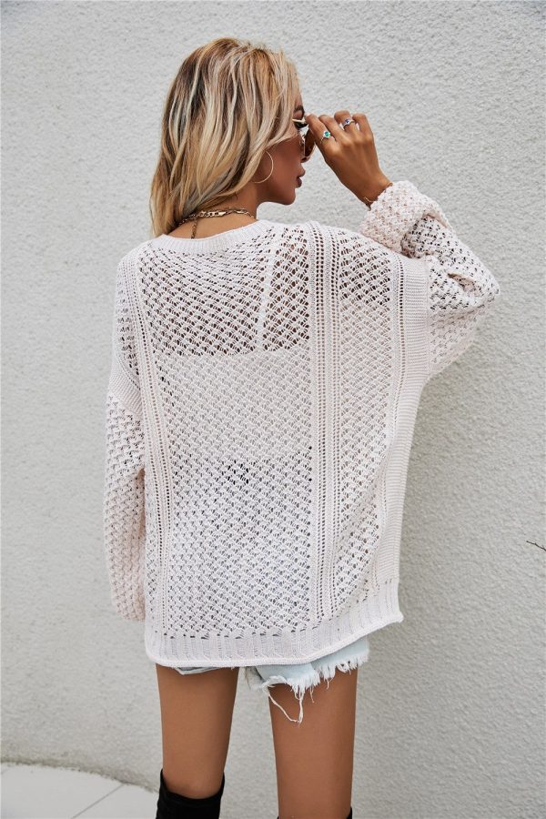 Openwork V-Neck Dropped Shoulder Cardigan - Image 6