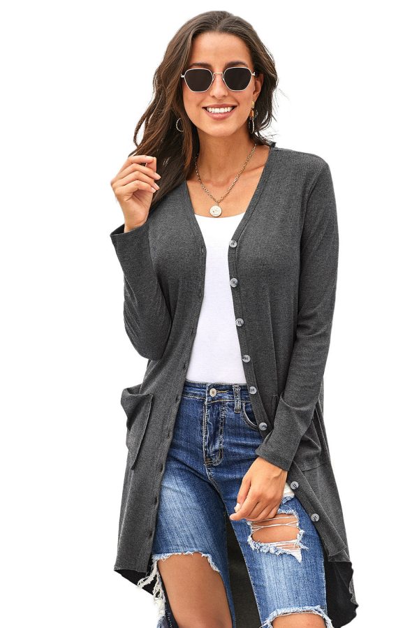 V-Neck Long Sleeve Cardigan with Pocket - Image 6