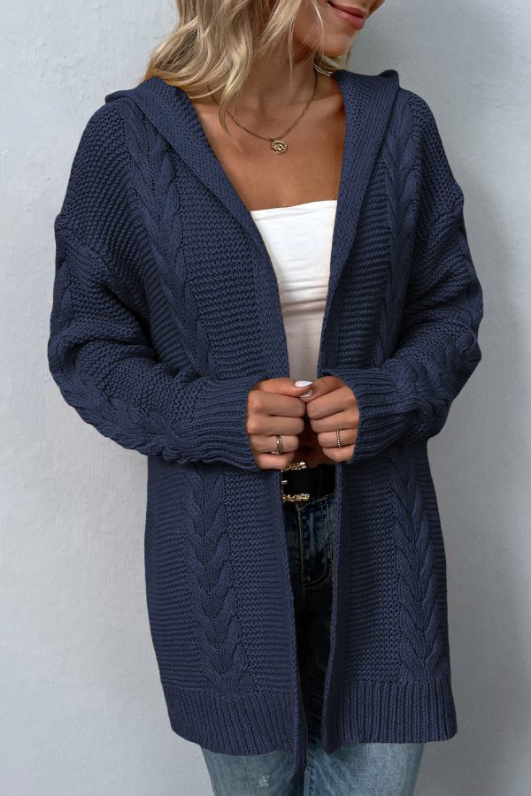 Cable-Knit Dropped Shoulder Hooded Cardigan - Image 7