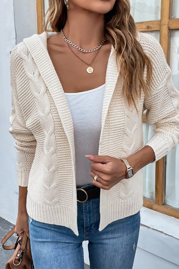 Cable-Knit Dropped Shoulder Hooded Cardigan - Image 3