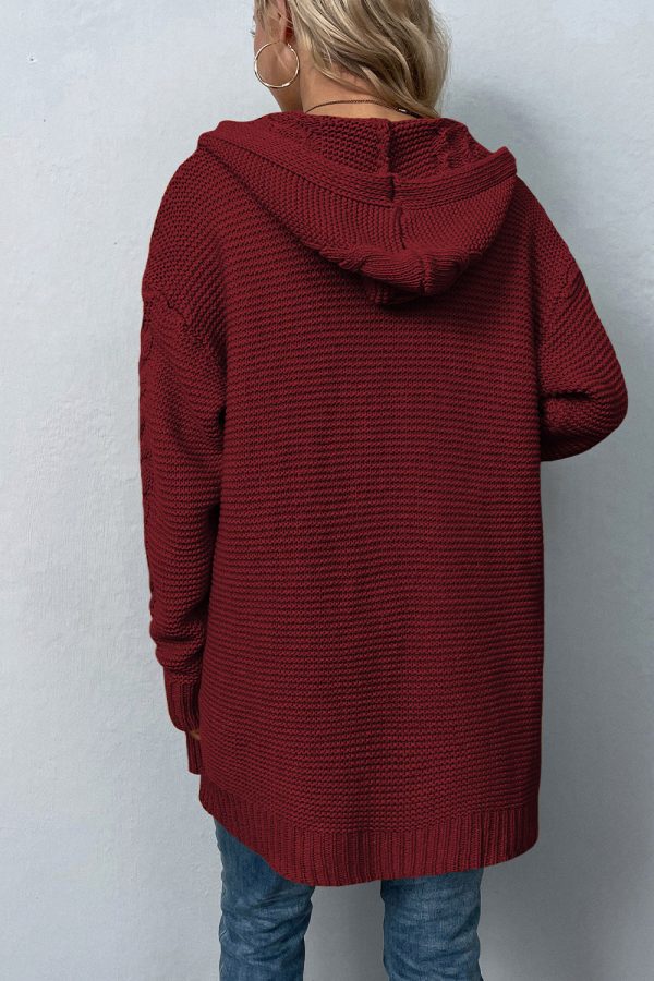 Cable-Knit Dropped Shoulder Hooded Cardigan - Image 12
