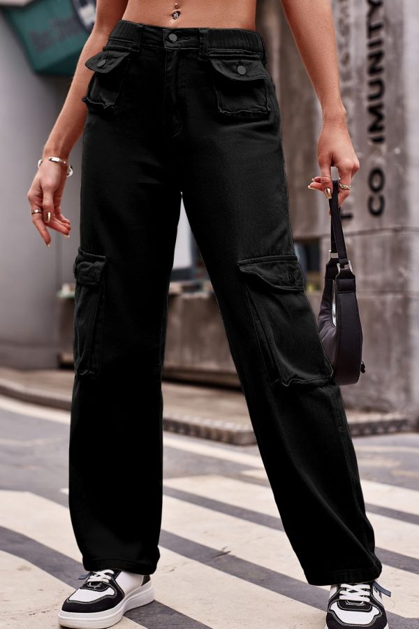 Buttoned Knee Pockets Loose Fit Jeans - Image 7
