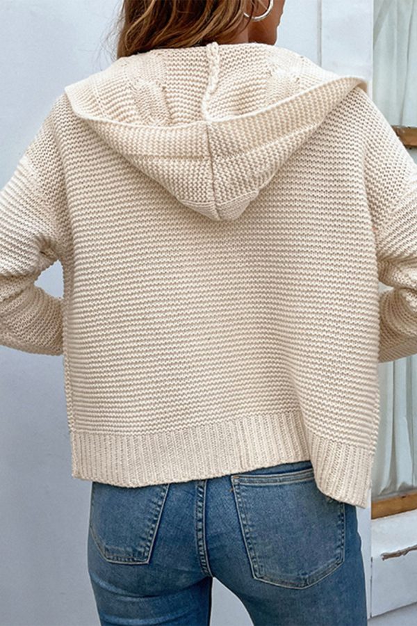 Cable-Knit Dropped Shoulder Hooded Cardigan - Image 2