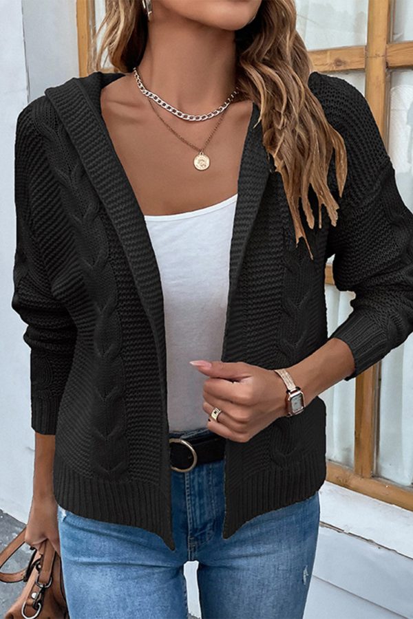 Cable-Knit Dropped Shoulder Hooded Cardigan - Image 4