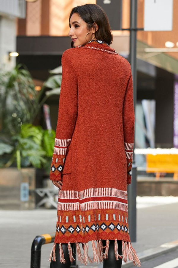 Bohemian Tassel Hem Open Front Duster Cardigan - Image 2