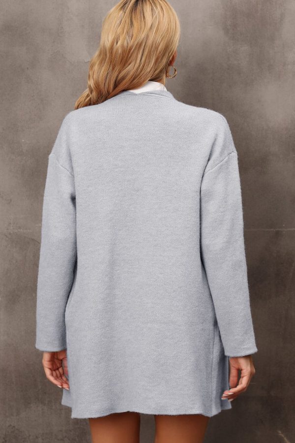 Waterfall Collar Longline Cardigan with Side Pockets - Image 2