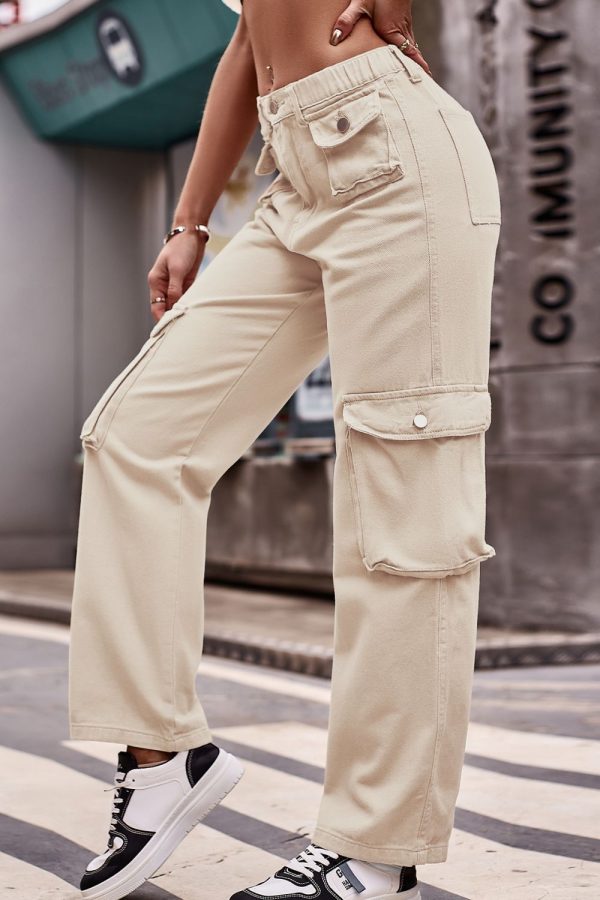 Buttoned Knee Pockets Loose Fit Jeans - Image 3