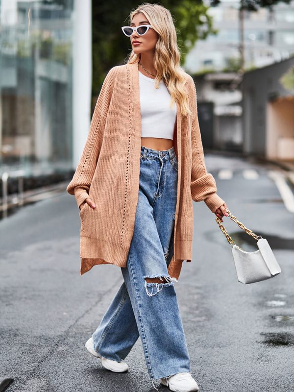 Long Sleeve Waffle-Knit Cardigan - Image 11