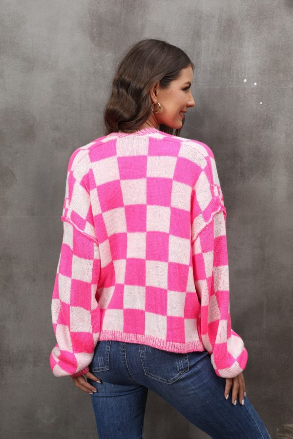 Checkered Open Front Drop Shoulder Cardigan - Image 2