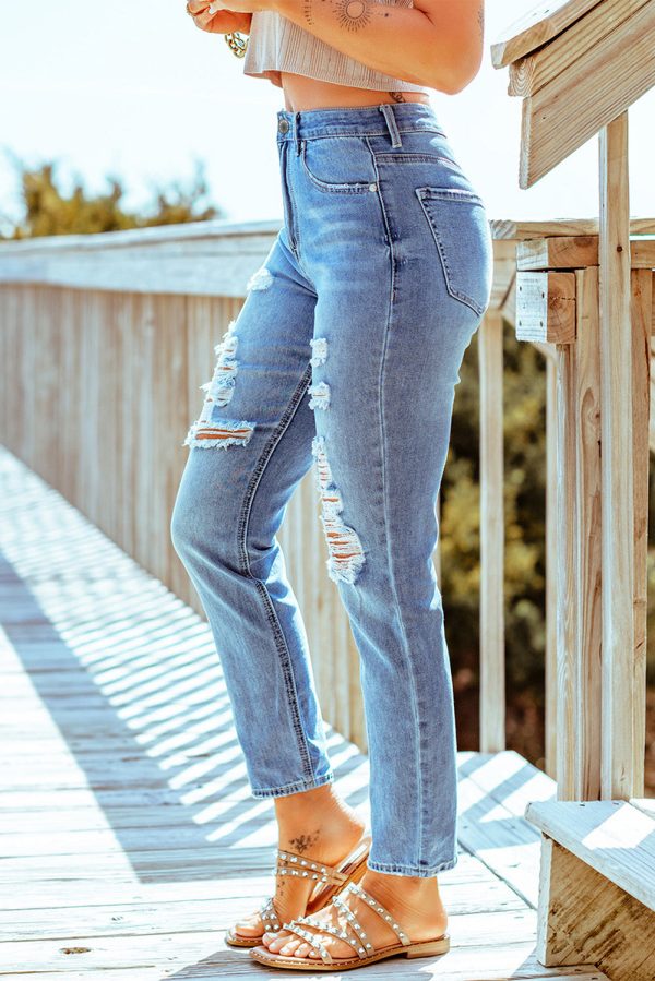 Baeful Distressed Ankle-Length Straight Leg Jeans - Image 4