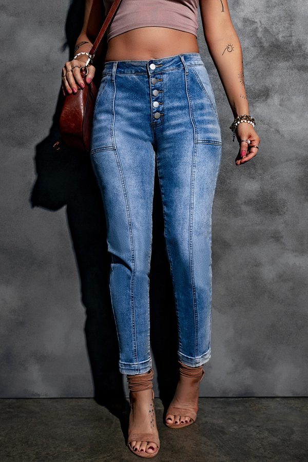 Baeful Button Fly Center Seam High Rise Jeans - Image 3