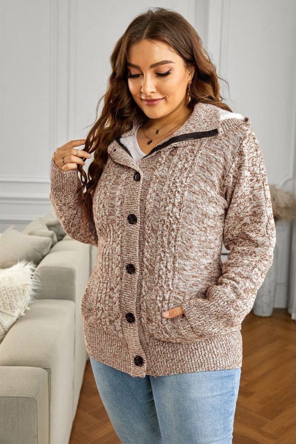 Cable-Knit Fleece Lining Button-Up Hooded Cardigan - Image 18