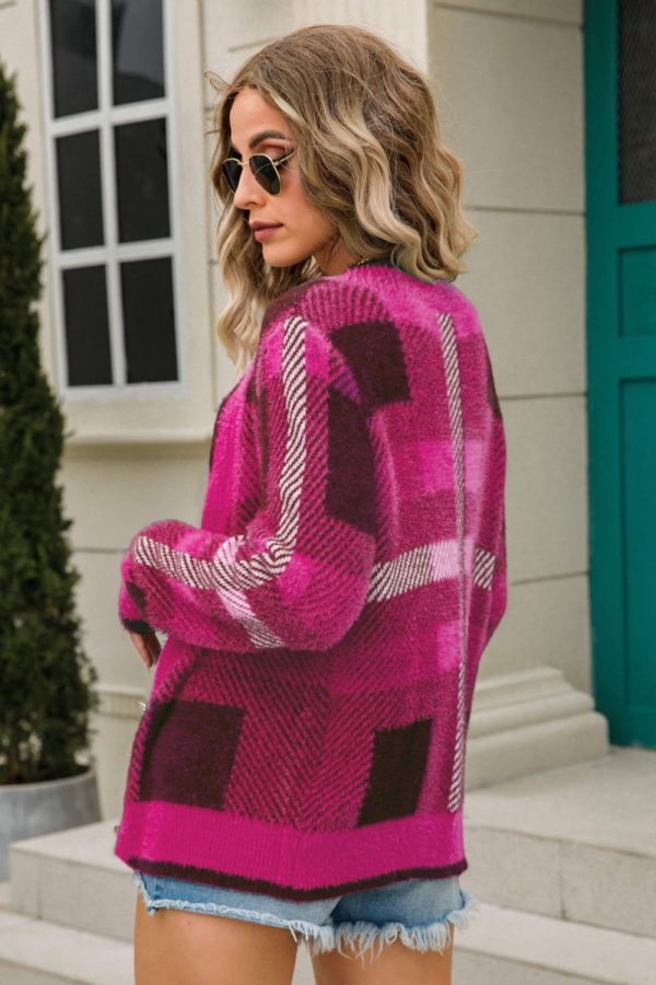 Striped Button-Front Fuzzy Cardigan - Image 10
