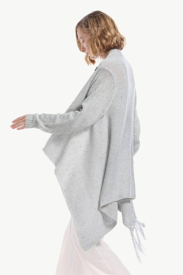 One-Button Tassel Tie Asymmetrical Hem Cardigan - Image 14