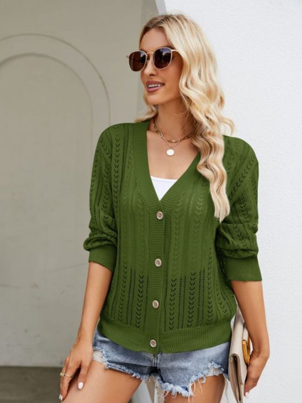 Button Down Ribbed Trim Cardigan - Image 7