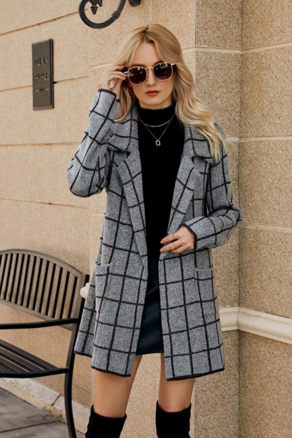 Double Take Printed Open Front Lapel Collar Cardigan with Pockets - Image 5