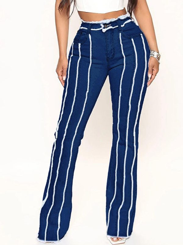 Striped Raw Hem Jeans - Image 4