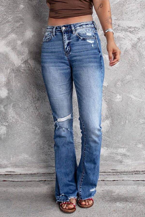 Distressed Flared Jeans with Pockets - Image 3