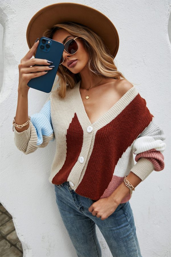 Contrast Button Front V-Neck Cardigan - Image 9