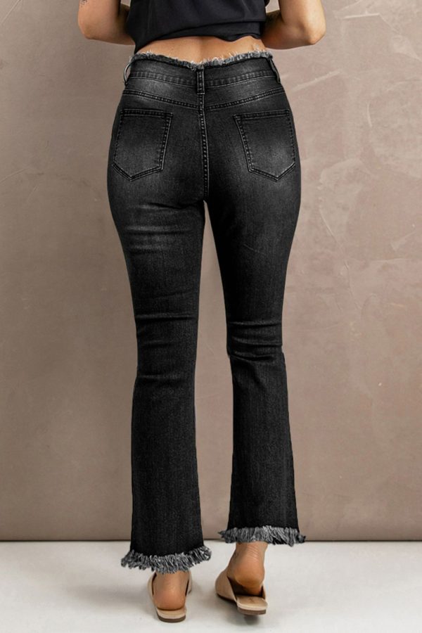 Baeful High Waist Distressed Raw Hem Jeans - Image 6