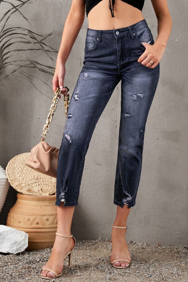 Baeful Distressed Hem Detail Cropped Jeans - Image 3