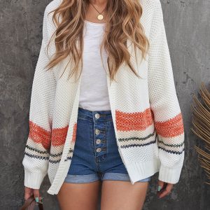 Woven Right Color Block Open Front Drop Shoulder Cardigan