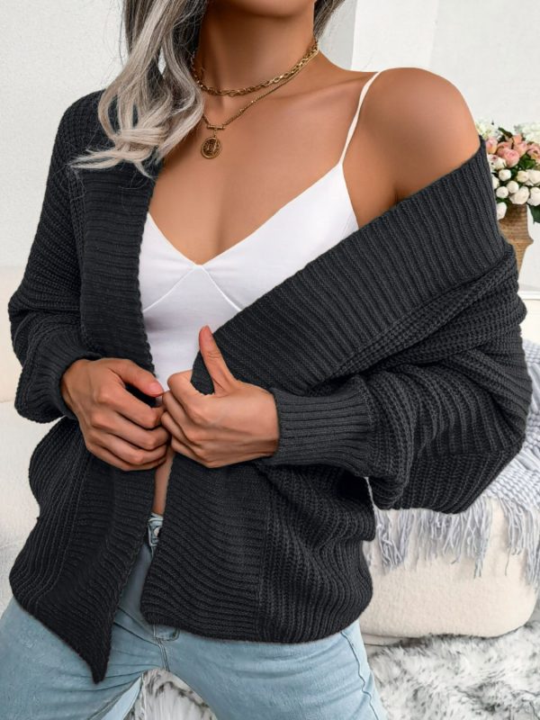 Rib-Knit Open Front Dolman Sleeve Cardigan - Image 7