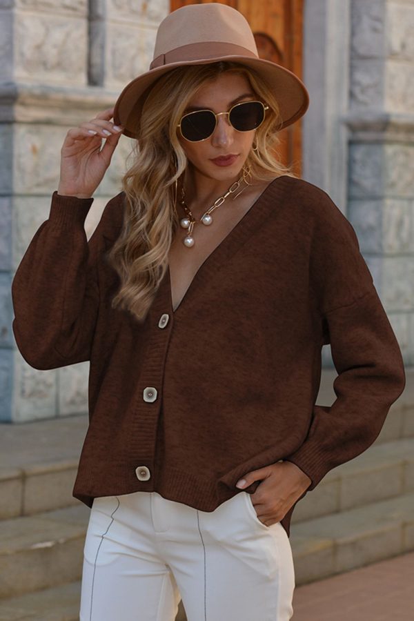 V-Neck Button-Down Dropped Shoulder Cardigan - Image 16