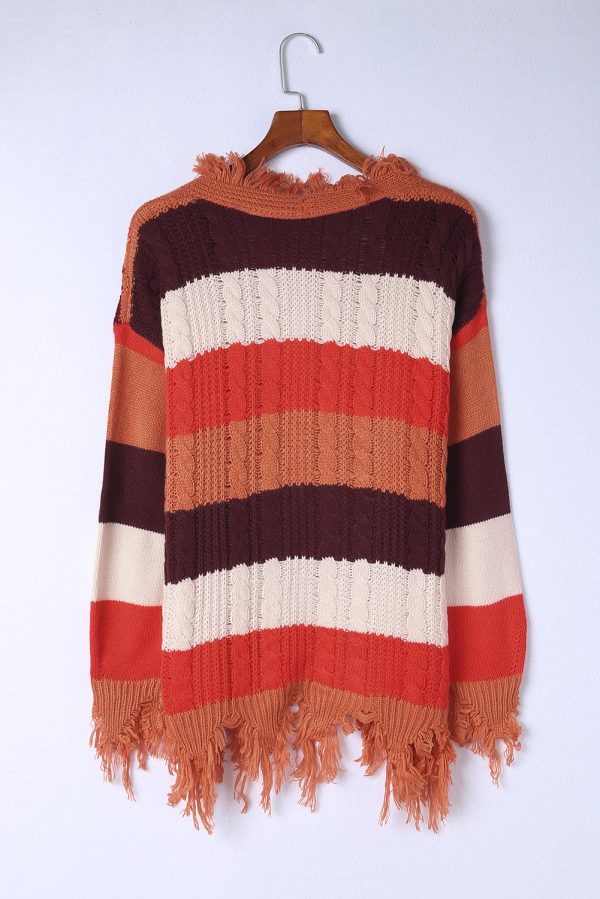 Color Block Frayed Hem Open Front Cardigan - Image 2