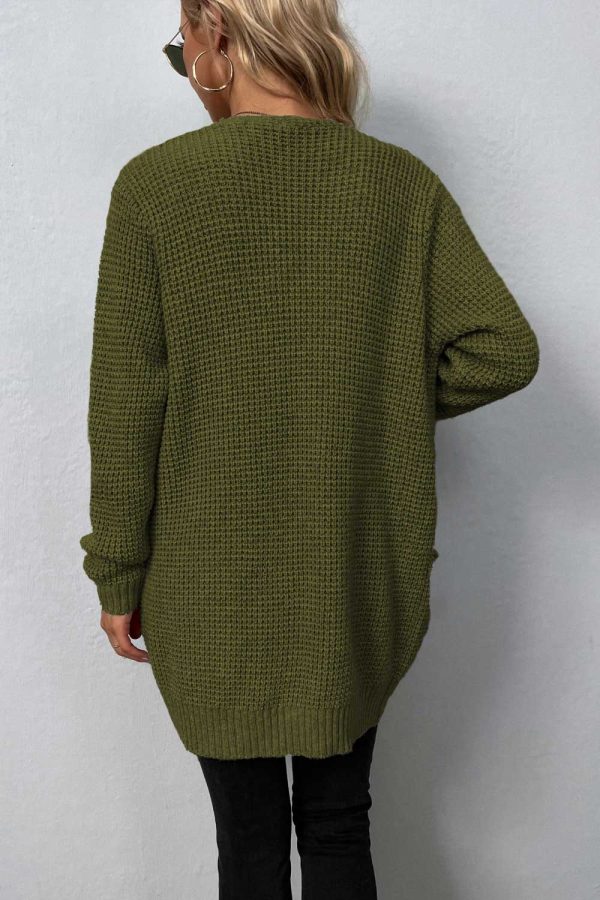 Rib-Knit Open Front Pocketed Cardigan - Image 11