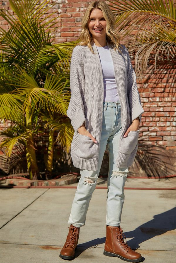 Waffle-Knit Long Sleeve Cardigan with Pocket - Image 5
