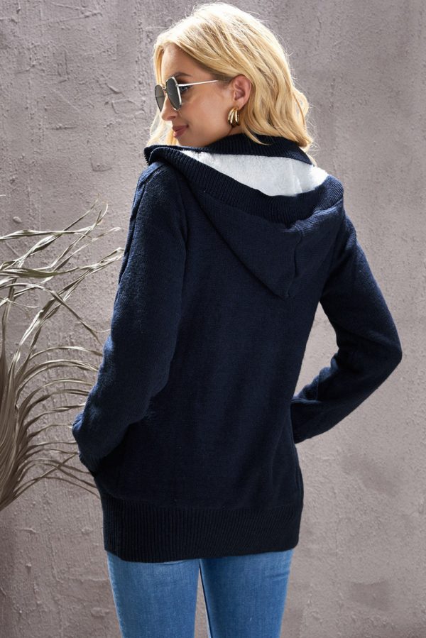 Cable-Knit Fleece Lining Button-Up Hooded Cardigan - Image 7